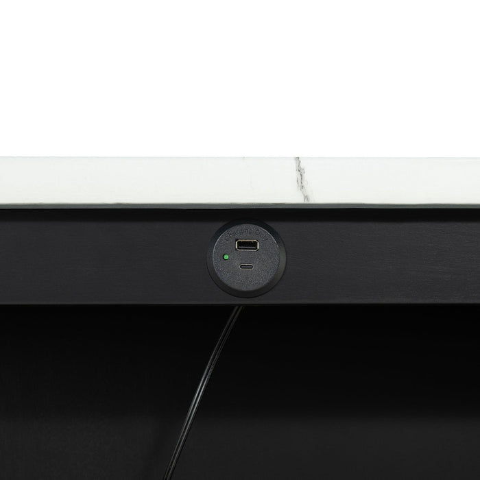 36" Modern Dining Table Set with 2 Stool, High Gloss Table Top, USB-A & USB-C Charging Ports - Sweatfully