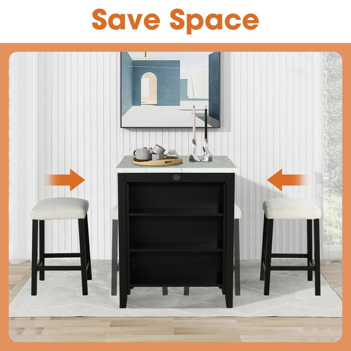 36" Modern Dining Table Set with 2 Stool, High Gloss Table Top, USB-A & USB-C Charging Ports - Sweatfully