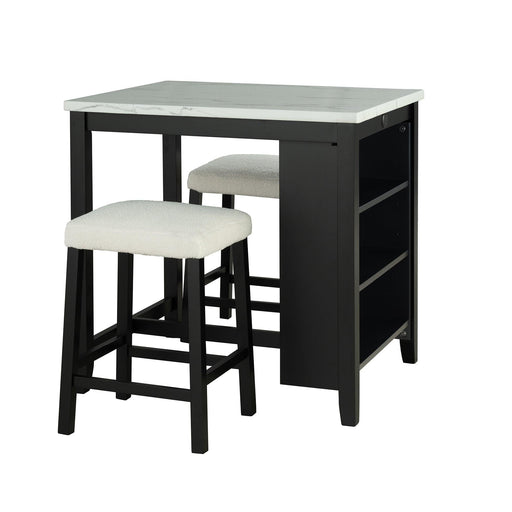 36" Modern Dining Table Set with 2 Stool, High Gloss Table Top, USB-A & USB-C Charging Ports - Sweatfully
