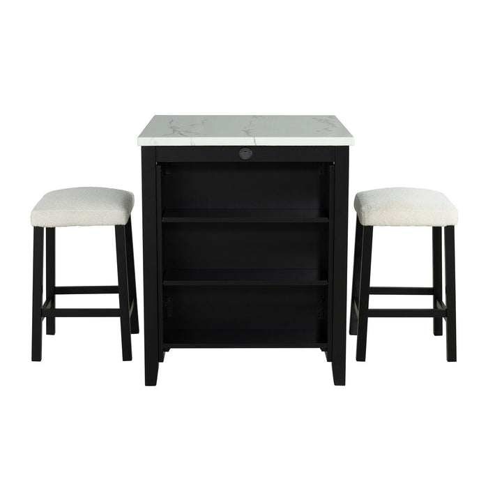 36" Modern Dining Table Set with 2 Stool, High Gloss Table Top, USB-A & USB-C Charging Ports - Sweatfully