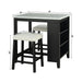 36" Modern Dining Table Set with 2 Stool, High Gloss Table Top, USB-A & USB-C Charging Ports - Sweatfully
