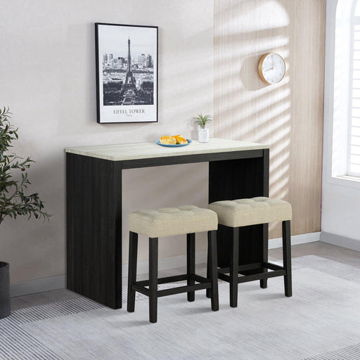 48" Modern Breakfast 1 Dining Table Set with 2 Stools for Apartment, Travertine Table Top - Sweatfully