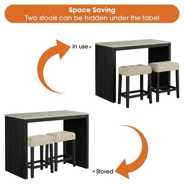 48" Modern Breakfast 1 Dining Table Set with 2 Stools for Apartment, Travertine Table Top - Sweatfully