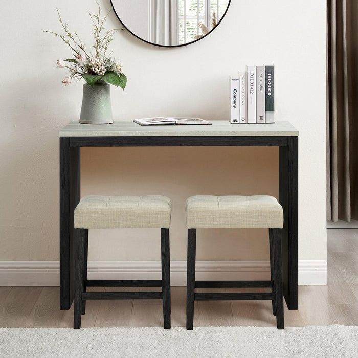 48" Modern Breakfast 1 Dining Table Set with 2 Stools for Apartment, Travertine Table Top - Sweatfully