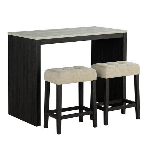 48" Modern Breakfast 1 Dining Table Set with 2 Stools for Apartment, Travertine Table Top - Sweatfully