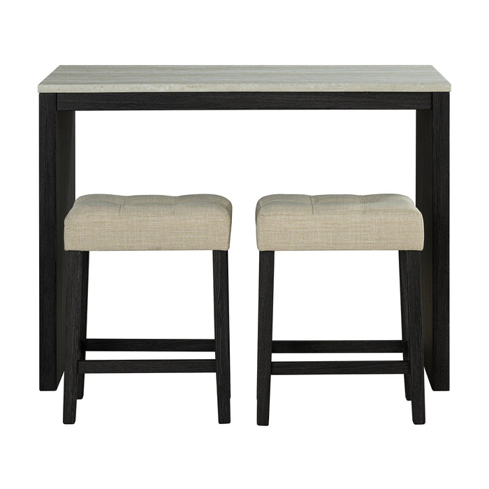 48" Modern Breakfast 1 Dining Table Set with 2 Stools for Apartment, Travertine Table Top - Sweatfully