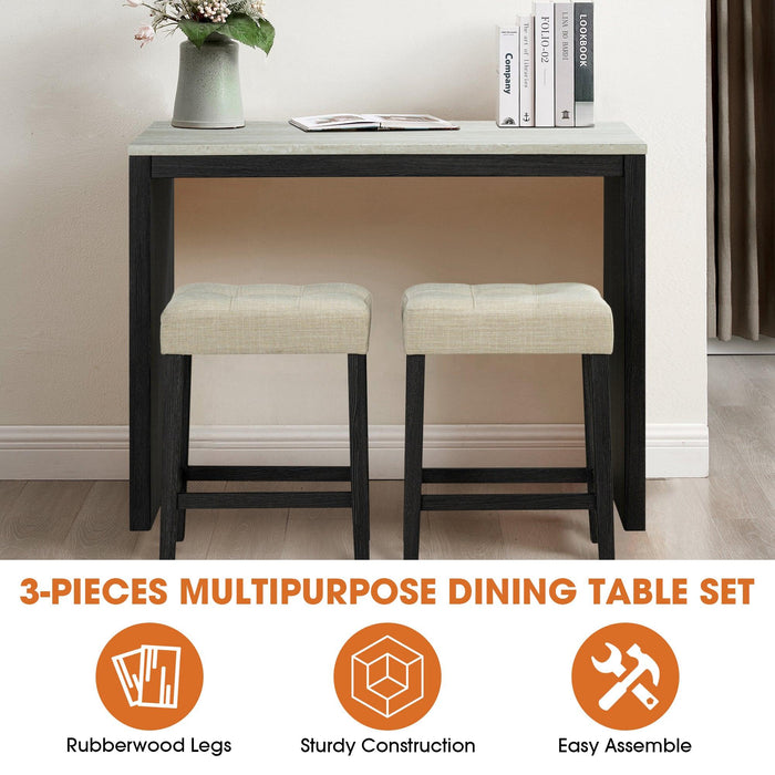 48" Modern Breakfast 1 Dining Table Set with 2 Stools for Apartment, Travertine Table Top - Sweatfully