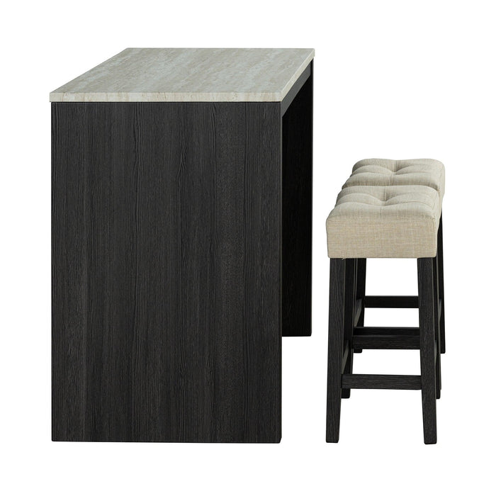 48" Modern Breakfast 1 Dining Table Set with 2 Stools for Apartment, Travertine Table Top - Sweatfully