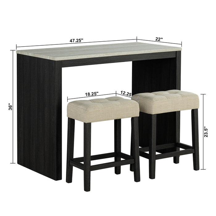 48" Modern Breakfast 1 Dining Table Set with 2 Stools for Apartment, Travertine Table Top - Sweatfully
