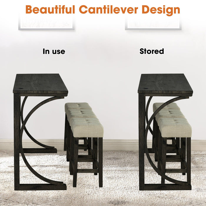 59" Rustic Dining&Bar Table Set with 3 Stools for Apartment, USB-A & USB-C Charging Ports - Sweatfully
