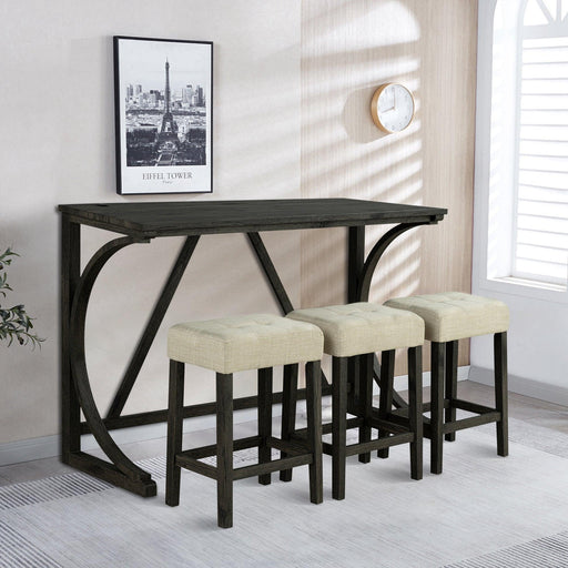 59" Rustic Dining&Bar Table Set with 3 Stools for Apartment, USB-A & USB-C Charging Ports - Sweatfully