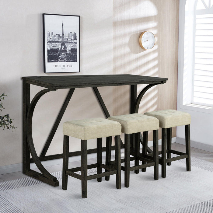59" Rustic Dining&Bar Table Set with 3 Stools for Apartment, USB-A & USB-C Charging Ports - Sweatfully