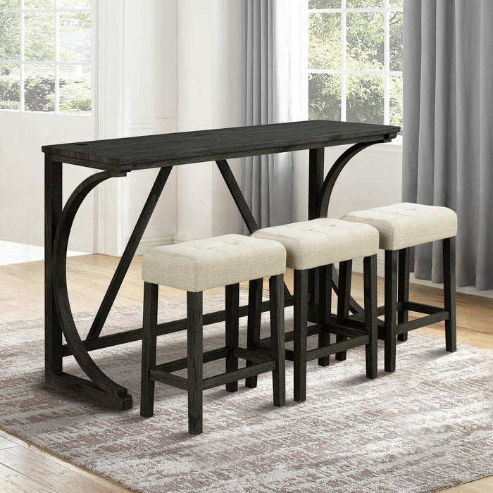 59" Rustic Dining&Bar Table Set with 3 Stools for Apartment, USB-A & USB-C Charging Ports - Sweatfully