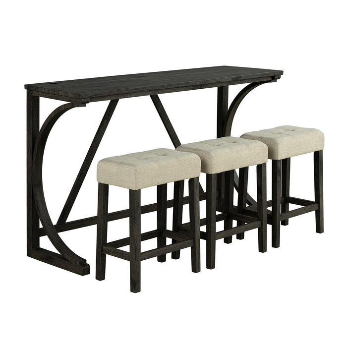 59" Rustic Dining&Bar Table Set with 3 Stools for Apartment, USB-A & USB-C Charging Ports - Sweatfully