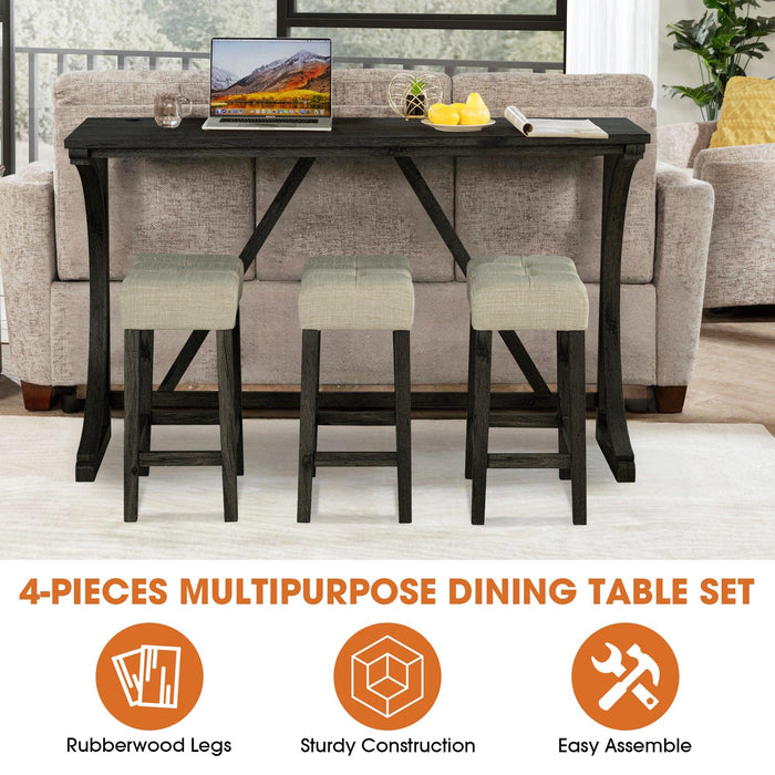 59" Rustic Dining&Bar Table Set with 3 Stools for Apartment, USB-A & USB-C Charging Ports - Sweatfully
