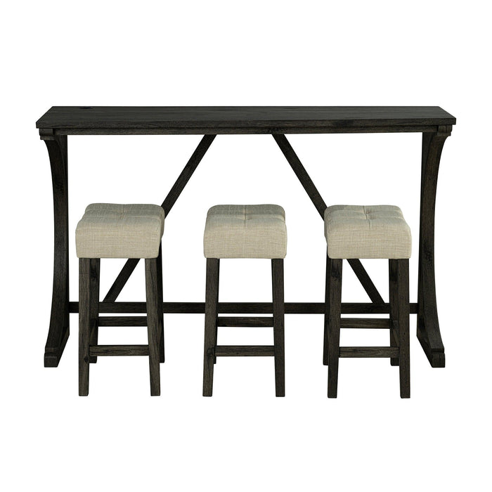 59" Rustic Dining&Bar Table Set with 3 Stools for Apartment, USB-A & USB-C Charging Ports - Sweatfully
