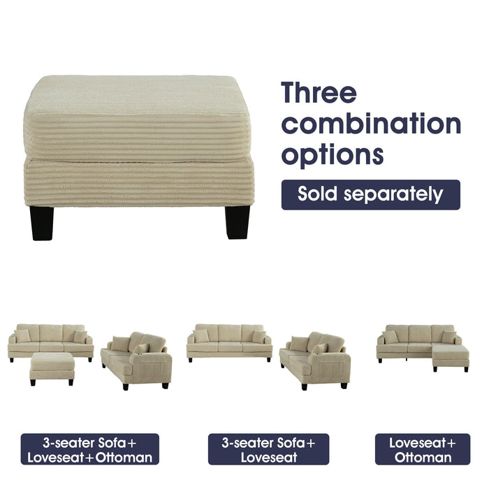 Beige 3 Piece Set Comfy Sofa Couch 3-Seater & Loveseat Sofa with Storage Ottoman with USB - Sweatfully