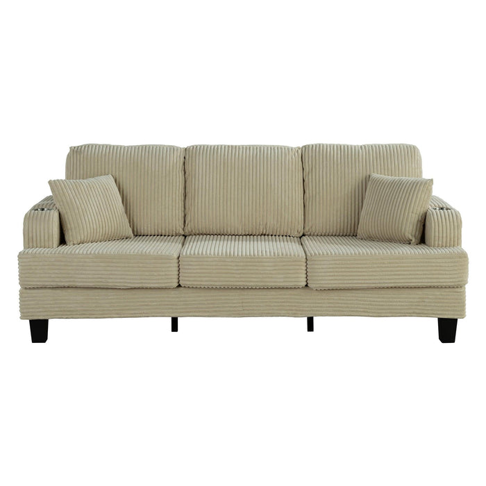 Beige 3 Piece Set Comfy Sofa Couch 3-Seater & Loveseat Sofa with Storage Ottoman with USB - Sweatfully