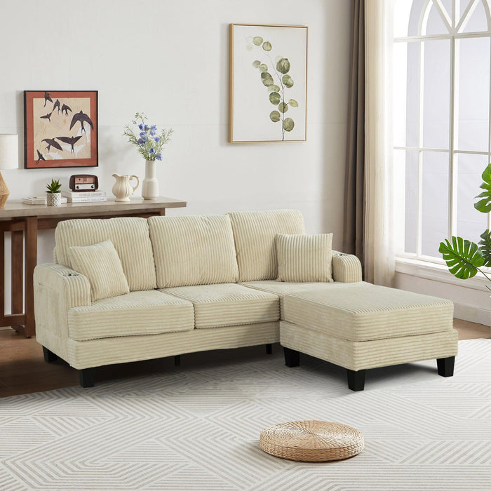 Beige 3 Piece Set Comfy Sofa Couch 3-Seater & Loveseat Sofa with Storage Ottoman with USB - Sweatfully