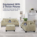 Beige 3 Piece Set Comfy Sofa Couch 3-Seater & Loveseat Sofa with Storage Ottoman with USB - Sweatfully