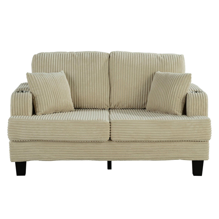 Beige 3 Piece Set Comfy Sofa Couch 3-Seater & Loveseat Sofa with Storage Ottoman with USB - Sweatfully