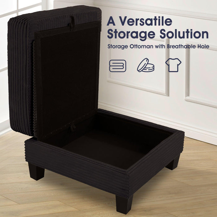 Black 3 Piece Set Comfy Sofa Couch 3-Seater & Loveseat Sofa with Storage Ottoman for Living Room with USB, Side Pockets, Pillows included - Sweatfully