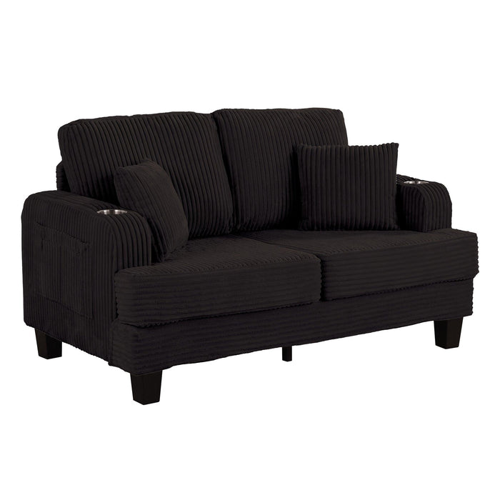 Black 3 Piece Set Comfy Sofa Couch 3-Seater & Loveseat Sofa with Storage Ottoman for Living Room with USB, Side Pockets, Pillows included - Sweatfully