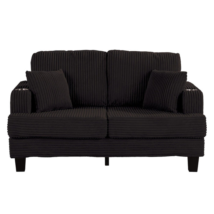Black 3 Piece Set Comfy Sofa Couch 3-Seater & Loveseat Sofa with Storage Ottoman for Living Room with USB, Side Pockets, Pillows included - Sweatfully