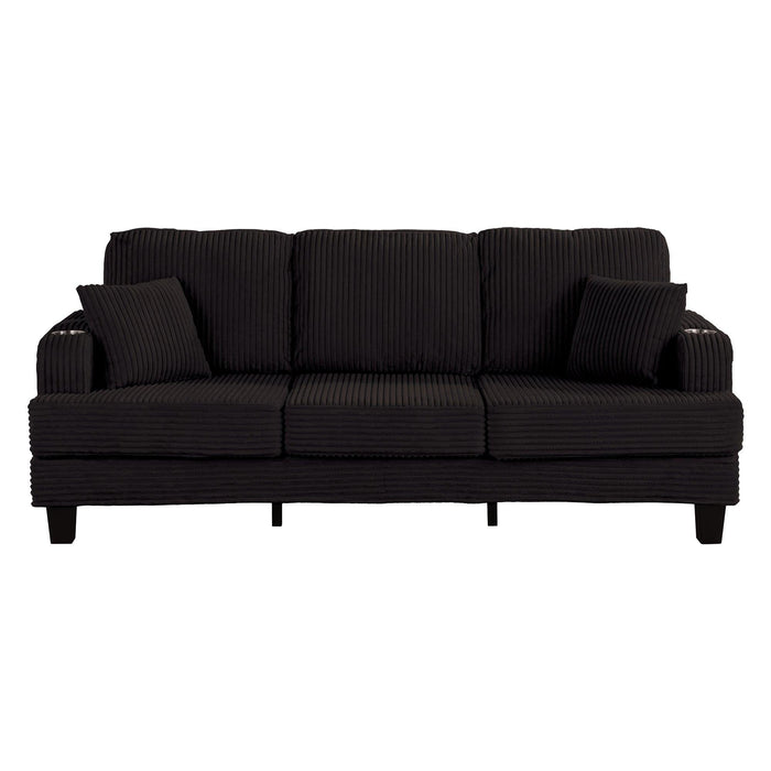 Black 3 Piece Set Comfy Sofa Couch 3-Seater & Loveseat Sofa with Storage Ottoman for Living Room with USB, Side Pockets, Pillows included - Sweatfully