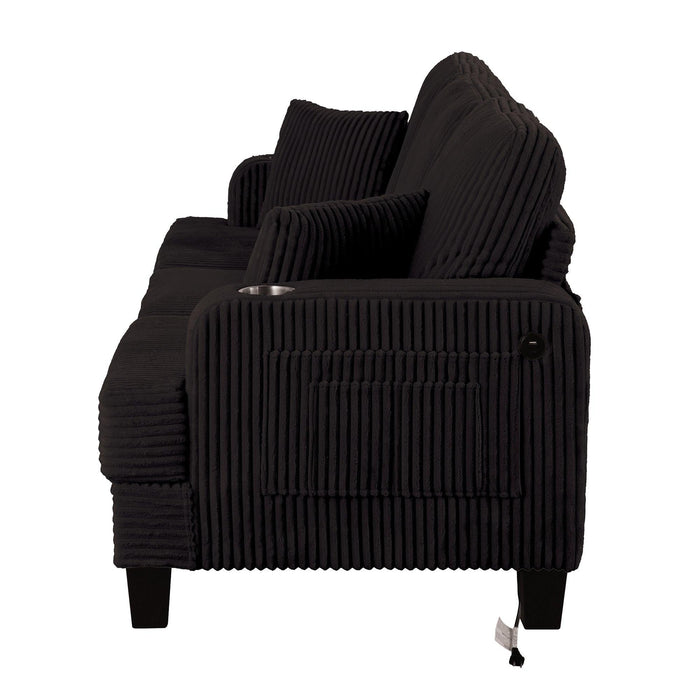 Black 3 Piece Set Comfy Sofa Couch 3-Seater & Loveseat Sofa with Storage Ottoman for Living Room with USB, Side Pockets, Pillows included - Sweatfully