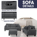 Dark Gray 3 Piece Set Comfy Sofa Couch 3-Seater & Loveseat Sofa with Storage Ottoman for Living Room with USB, Side Pockets, Pillows included - Sweatfully