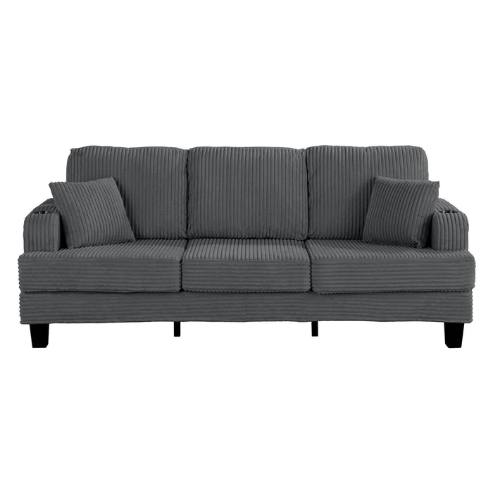 Dark Gray 3 Piece Set Comfy Sofa Couch 3-Seater & Loveseat Sofa with Storage Ottoman for Living Room with USB, Side Pockets, Pillows included - Sweatfully