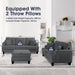 Dark Gray 3 Piece Set Comfy Sofa Couch 3-Seater & Loveseat Sofa with Storage Ottoman for Living Room with USB, Side Pockets, Pillows included - Sweatfully