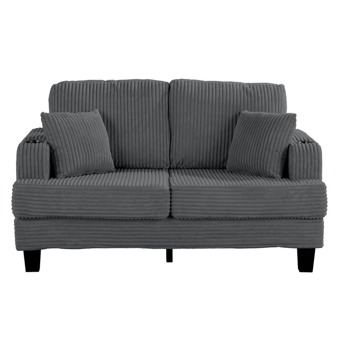 Dark Gray 3 Piece Set Comfy Sofa Couch 3-Seater & Loveseat Sofa with Storage Ottoman for Living Room with USB, Side Pockets, Pillows included - Sweatfully