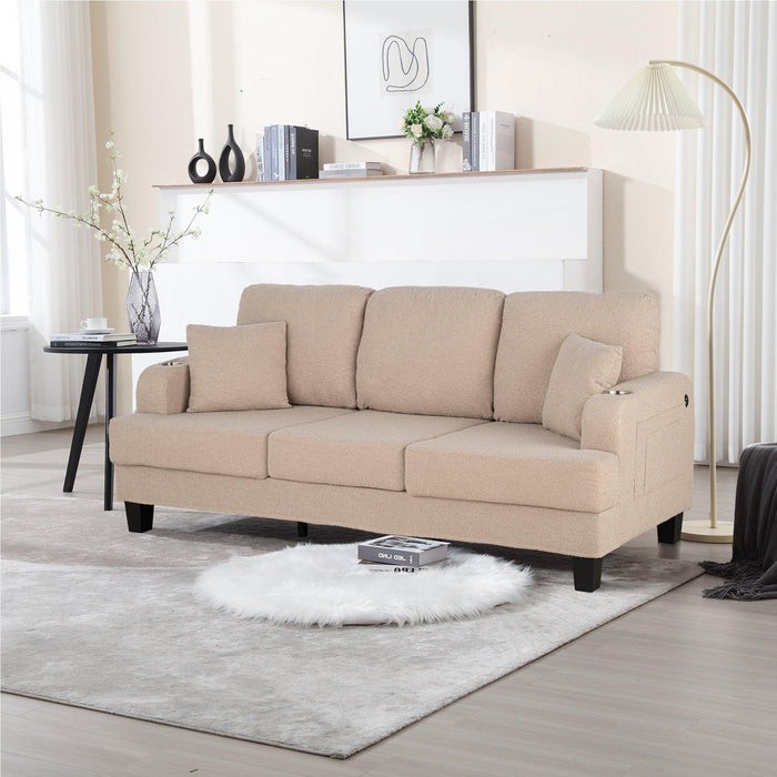 Beige 3-Piece Sofa Set with Storage Ottoman & USB Charging - Sweatfully