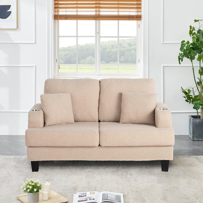 Beige 3-Piece Sofa Set with Storage Ottoman & USB Charging - Sweatfully
