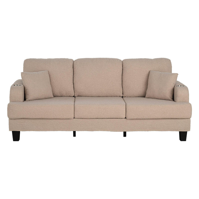 Beige 3-Piece Sofa Set with Storage Ottoman & USB Charging - Sweatfully