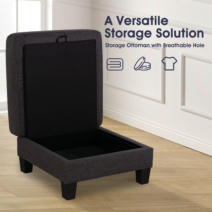 Dark Gray 3-Piece Sofa Set with Storage Ottoman & USB Charging - Sweatfully
