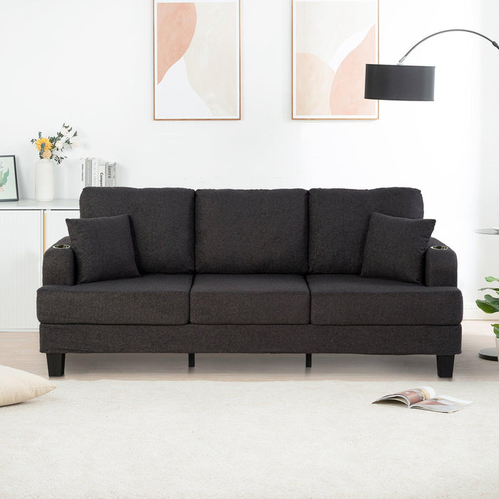 Dark Gray 3-Piece Sofa Set with Storage Ottoman & USB Charging - Sweatfully