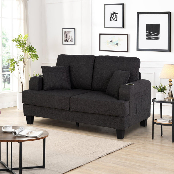Dark Gray 3-Piece Sofa Set with Storage Ottoman & USB Charging - Sweatfully