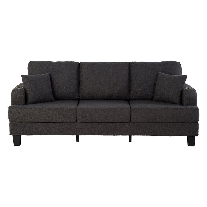 Dark Gray 3-Piece Sofa Set with Storage Ottoman & USB Charging - Sweatfully