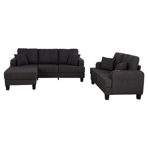 Dark Gray 3-Piece Sofa Set with Storage Ottoman & USB Charging - Sweatfully