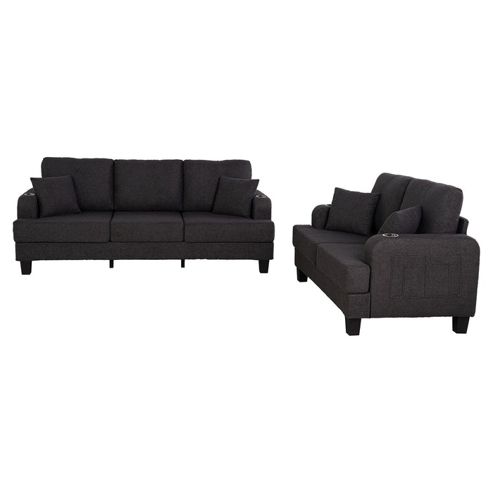 Dark Gray 3-Piece Sofa Set with Storage Ottoman & USB Charging - Sweatfully
