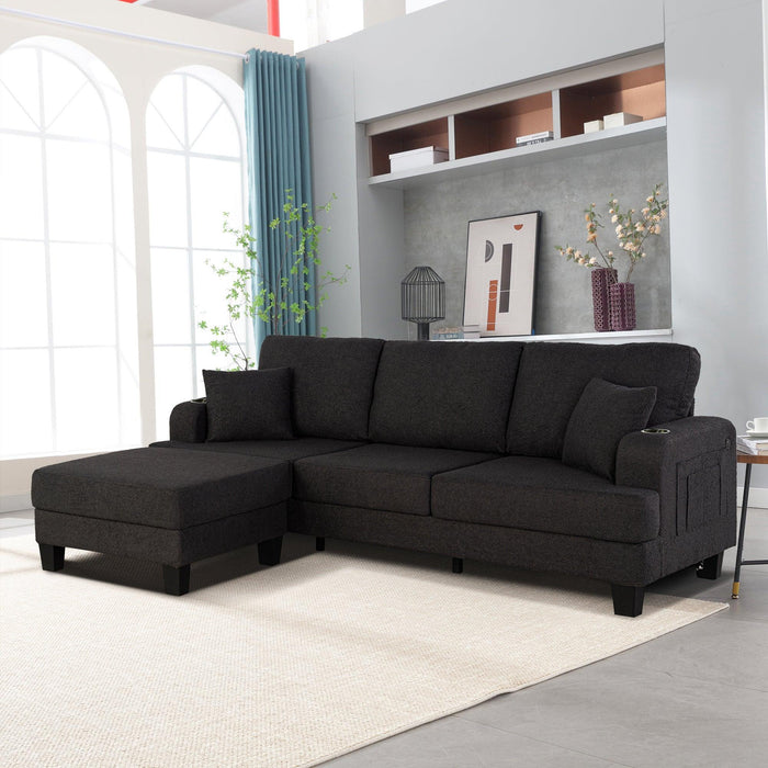Dark Gray 3-Piece Sofa Set with Storage Ottoman & USB Charging - Sweatfully