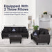 Dark Gray 3-Piece Sofa Set with Storage Ottoman & USB Charging - Sweatfully