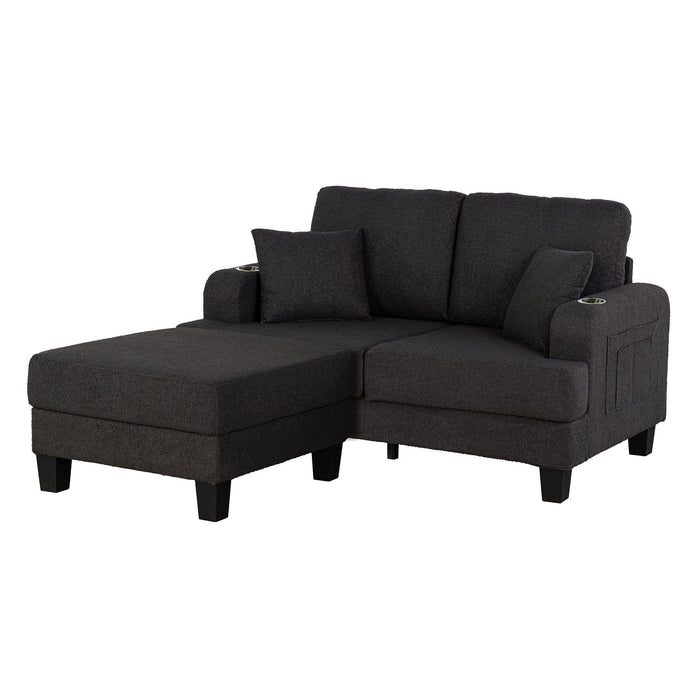 Dark Gray 3-Piece Sofa Set with Storage Ottoman & USB Charging - Sweatfully