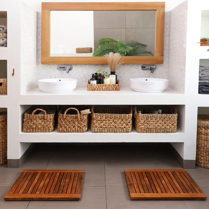 Juno Oiled Teak Shower and Bath Mat with Frame 23.6″ x 17.7″ - Sweatfully