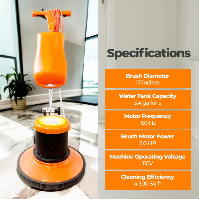 SM421AC 17" Professional Multi-Functional Floor Buffer Scrubber - High Power, Large Capacity for Industrial and Commercial Use - Sweatfully