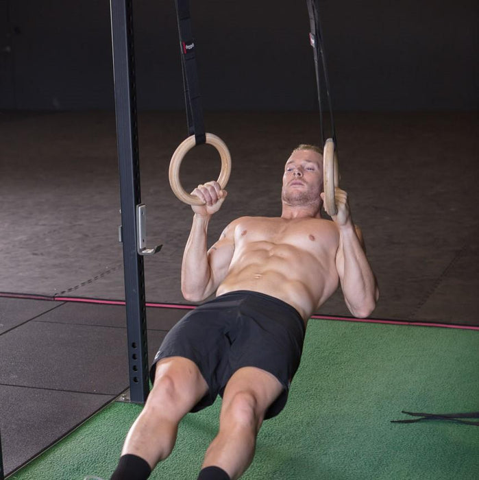 Wooden Gym Rings - Easy Straps - Sweatfully