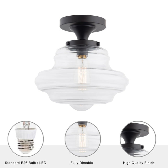 Solaria 1-Light Dark Brown Farmhouse Semi Flush Mount Ceiling Light - Sweatfully